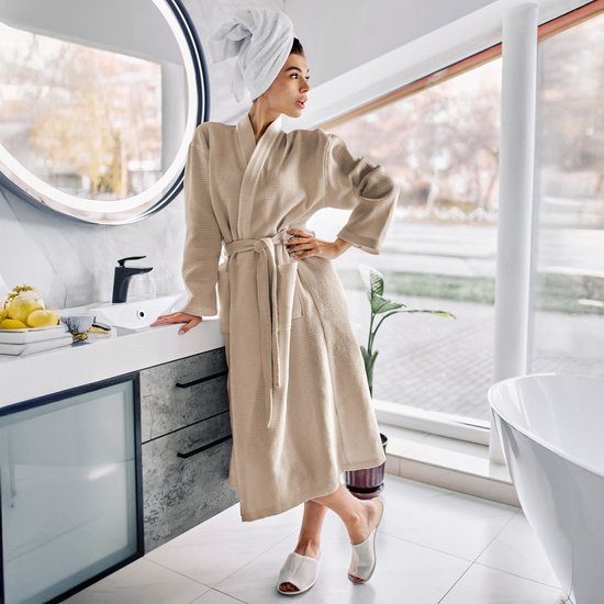 Szlafrok Gofer Bawełna Unisex Vizzy L 02 Beż