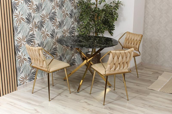 Krzesło glamour plecione ERGO beżowy welur na złotym stelażu