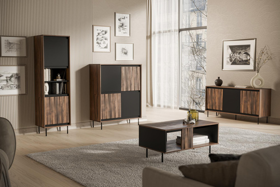 Witryna SWING W-1 orzechowy/czarny, nogi: czarny