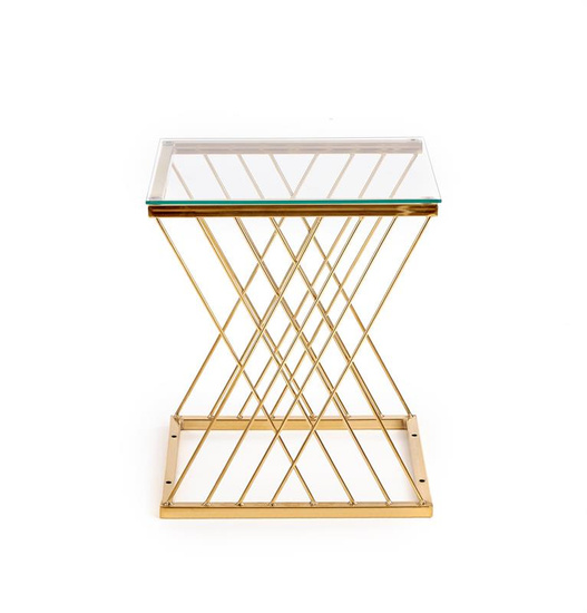 Nowoczesna ława NANCY w kolorze złotym z transparentnym blatem