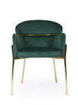 Krzesło z podłokietnikami glamour ze złotym łącznikiem LUNGO VELVET zielone na złotym stelażu