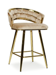 Krzesło barowe plecione półhoker TESSA VELVET ciemny beż na złotym stelażu