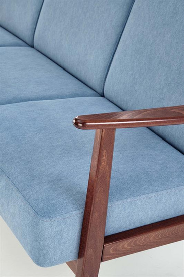 Sofa z drewnianymi podłokietnikami MILANO 3S w kolorze niebieskim Castel 74