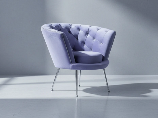 Tapicerowany fotel muszelka ARISTA z pikowanym oparciem