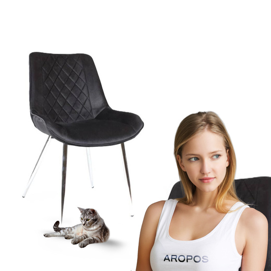 Krzesło welurowe czarne CALIPSO na srebrnych nogach