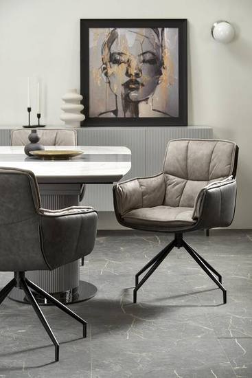 Zestaw do jadalni stół rozkładany DANCAN z 4 krzesłami K523 z obrotowym siedziskiem blat biały marmur