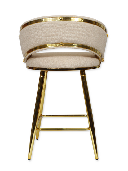 Krzesło barowe plecione półhoker TESSA BOUCLE jasnobeżowy na złotym stelażu