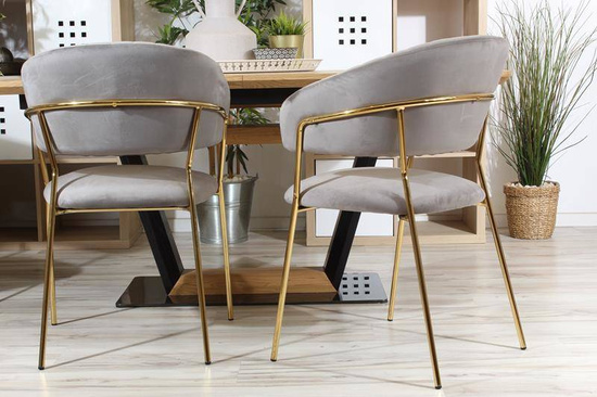 Welurowe krzesło do jadalni w stylu glamour MARGO 2 szare na złotym stelażu