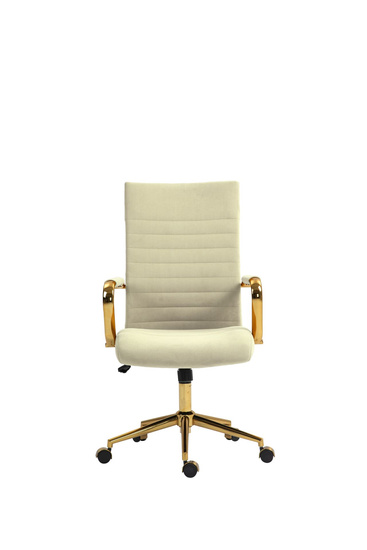 Welurowy fotel biurowy DORIAN kremowy na złotym stelażu
