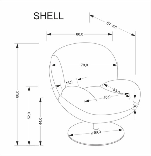 Fotel wypoczynkowy na czarnej okrągłej podstawie SHELL w kremowej tkaninie LAPIT