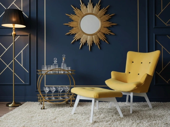 Nowoczesny tapicerowany fotel Uszak GIZMO z podnóżkiem na drewnianych nogach