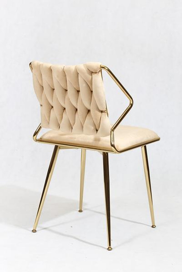 Krzesło glamour plecione ERGO beżowy welur na złotym stelażu