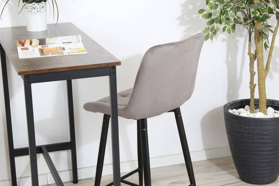 Welurowe krzesło do wyspy niskie PROXI pikowane szare na czarnych nogach