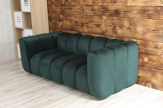 Sofa dwuosobowa na poczekalnię nowoczesna SOMA 2 tapicerowana welurem butelkowa zieleń welur