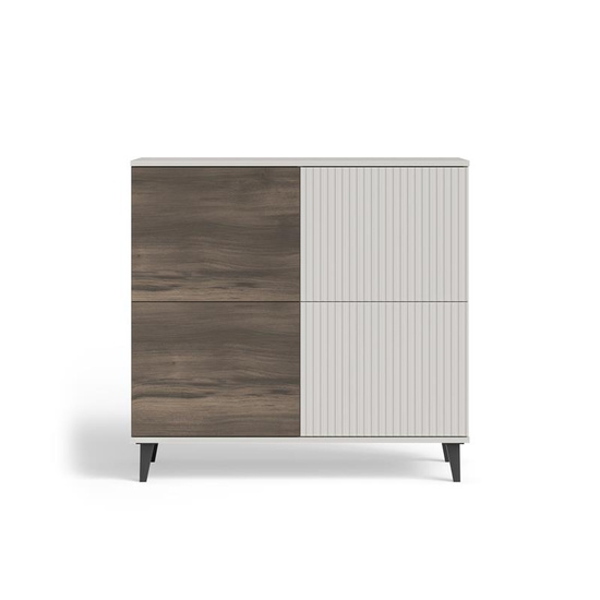 Kompaktowa komoda RANDOM 2 KM-2 kaszmir, orzech i czarne akcenty