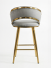Krzesło barowe plecione półhoker TESSA VELVET szary na złotym stelażu