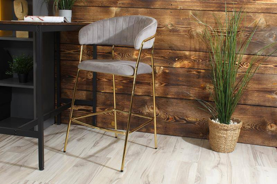Krzesło barowe w stylu glamour MARGO szary welur /złoty