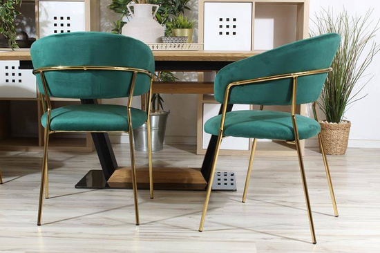 Welurowe krzesło do jadalni w stylu glamour MARGO 2 zielone na złotym stelażu