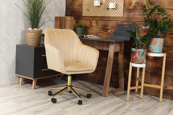 Fotel kubełkowy do biurka FABIO beżowy/złoty