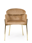 Krzesło z podłokietnikami glamour ze złotym łącznikiem LUNGO VELVET ciemny beż na złotym stelażu
