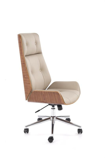 Fotel gabinetowy WEBSTER w odcieniu orzechowego drewna i beżowej ekoskóry