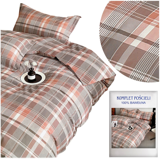Pościel w kratkę 160 x 200 3cz Satyna Bawełniana nr A1814