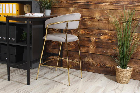 Krzesło barowe w stylu glamour MARGO szary welur /złoty