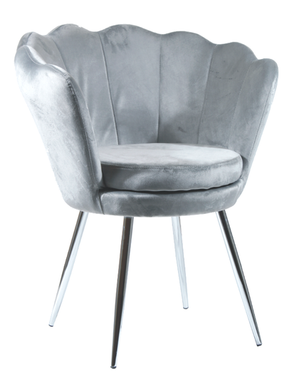 Fotel muszelka SHELL | szary welur, chromowane nogi