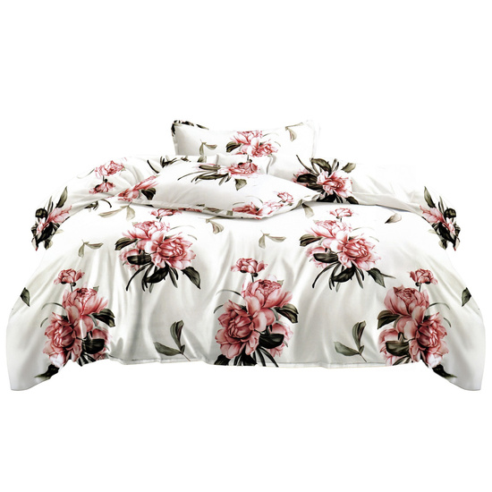 Pościel w różowe kwiaty 200 x 220 3cz Satynowa Dalwin 1030