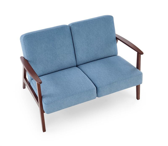 Sofa z drewnianymi podłokietnikami MILANO 2S w kolorze niebieskim Castel 74 