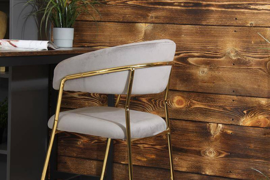 Krzesło barowe w stylu glamour MARGO szary welur /złoty