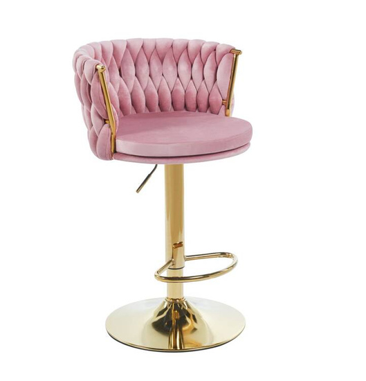 Welurowy hoker glamour ROSA 4 z różową plecionką i złotym stelażem