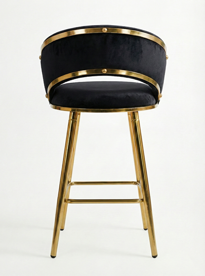 Krzesło barowe plecione półhoker TESSA VELVET czarny na złotym stelażu