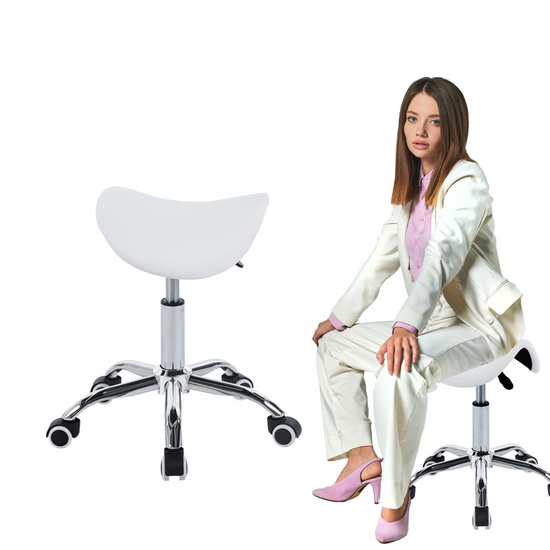 Taboret obrotowy siodło RIDER biały na kółkach