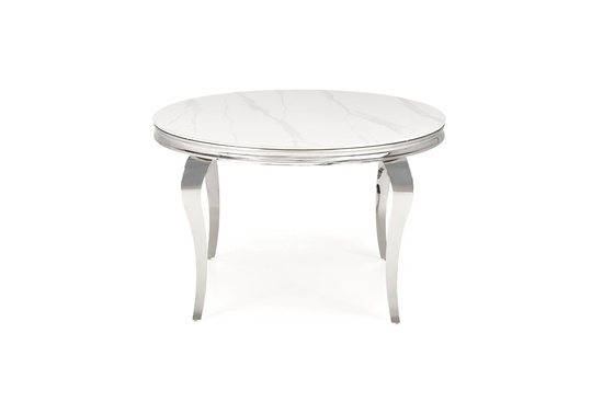 Zestaw glamour do jadalni stół okrągły REGINALD z 4 krzesłami K555 srebrny stelaż