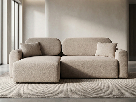 Nowoczesny narożnik HASEL z funkcją spania i pojemnikiem na pościel