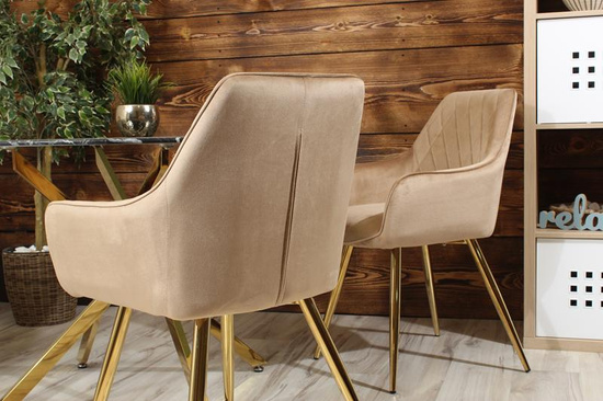 Krzesło w przeszycia skośne CARBO ciemny beż ze złotymi nóżkami