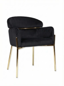Krzesło z podłokietnikami glamour ze złotym łącznikiem LUNGO VELVET czarne na złotym stelażu