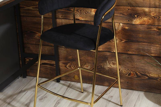 Krzesło barowe w stylu glamour MARGO czarny welur /złoty
