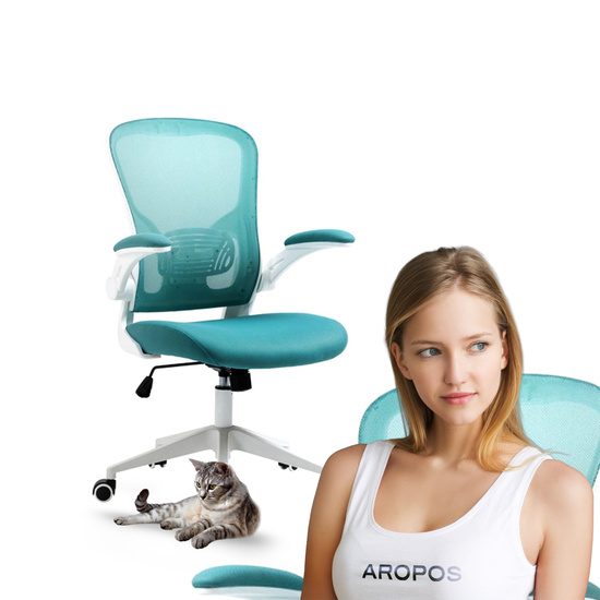 Ergonomiczny fotel młodzieżowy z podnoszonymi podłokietnikami LUIS turkusowo-biały