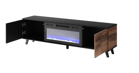 Stolik RTV RANDOM RTV-K 180 cm z kominkiem dąb wotan/czarny