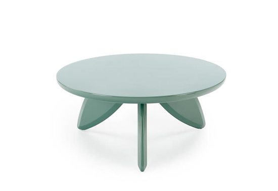 Designerska ława SORAYA 2 w kolorze jasnoniebieskim z lakierowanym blatem