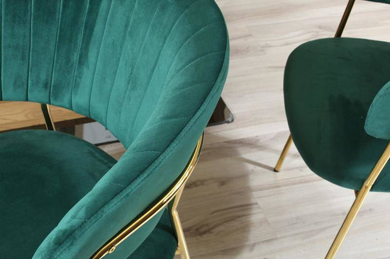 Welurowe krzesło do jadalni w stylu glamour MARGO 2 zielone na złotym stelażu