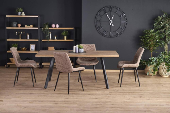 Stół rozkładany BERLIN (160/220 cm) z orzechowym blatem i czarnym stelażem