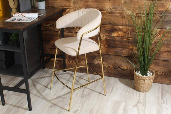 Krzesło barowe w stylu glamour MARGO beżowy welur /złoty