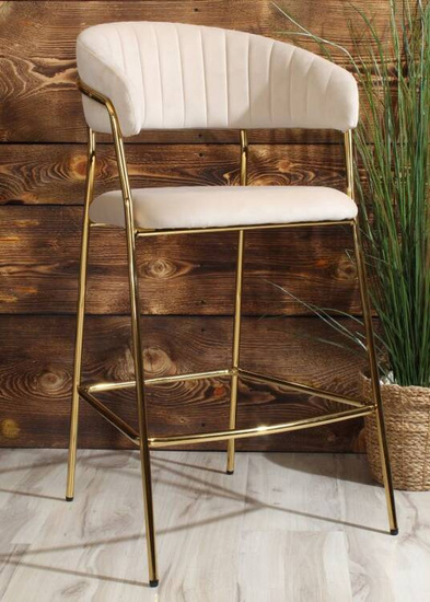 Krzesło barowe w stylu glamour MARGO beżowy welur /złoty