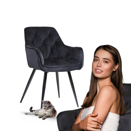 Krzesło fotelowe z podłokietnikami AURORA | czarny welur, styl loft
