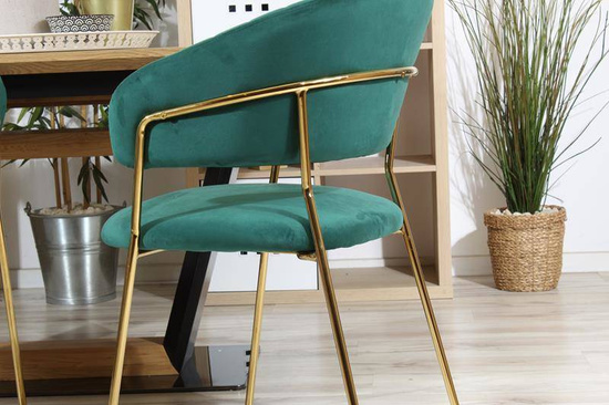 Welurowe krzesło do jadalni w stylu glamour MARGO 2 zielone na złotym stelażu