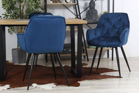 Krzesło fotelowe z podłokietnikami AURORA | granatowy welur, styl loft