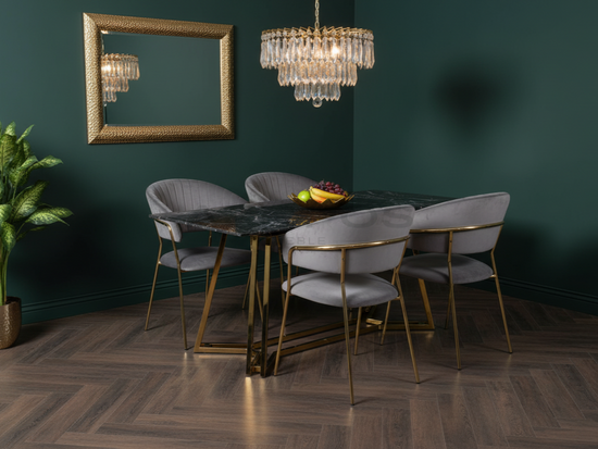 Welurowe krzesło do jadalni w stylu glamour MARGO 2 szare na złotym stelażu